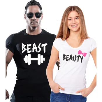 Pánská móda Pánské / dámské tričko Beast/Beauty, Barva látky tyrkysová modrá, Tričko Dámské tričko, Velikost S