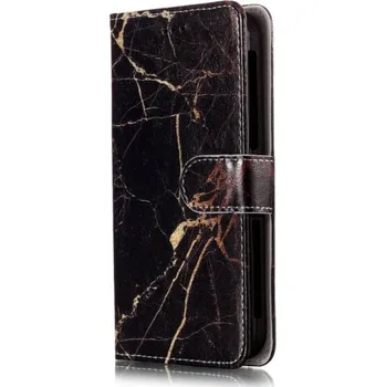 Pouzdro na mobilní telefon Kožené flipové pouzdro mramor pro Samsung Galaxy J3 (2018) - hnědé