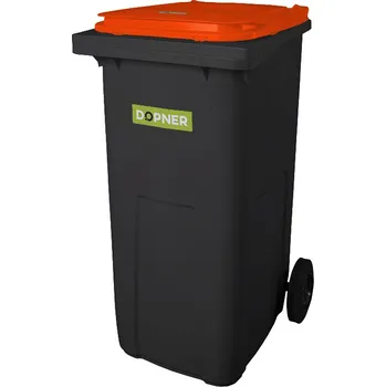 Popelnice Plastová popelnice DOPNER 240 l - černá s oranžovým víkem