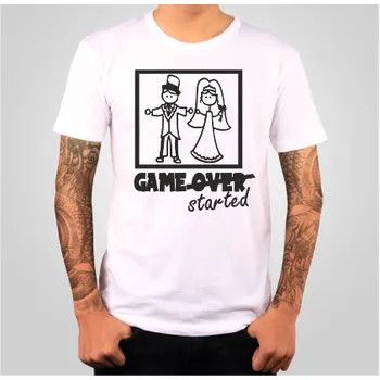 Pánské oblečení Tričko GAME OVER/started, Barva látky tyrkysová modrá, Střih Dámsky, Velikost XS