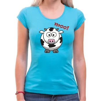 Pánské oblečení Dámske tričko - Krava Moo!, Barva látky tyrkysová modrá, Střih Dámsky, Velikost --VYBERTE VELIKOST--