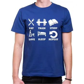 Pánské tričko Tričko eat, train, study, love, sleep, repeat..., Barva látky tyrkysová modrá, Střih Pánsky/UNISEX, Velikost XL