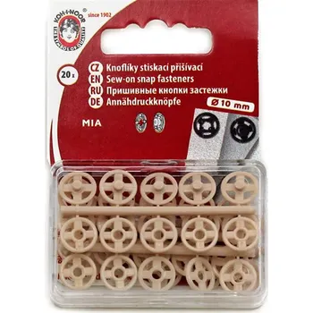 Knoflíky stiskací přišívací MIA plast průměr 10mm (v.3), béžové, 20ks