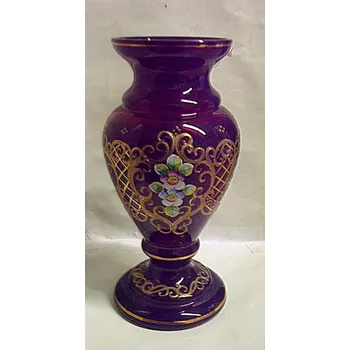 Váza Váza zlacená červená skleněná malovaná TF 63