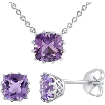 Souprava šperků Stříbrný set šperků - náušnice a přívěsek s pravým ametystem