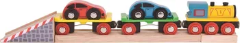 Vláček a vláčkodráha Bigjigs Toys Rail Nákladní vlak s auty a kolejemi