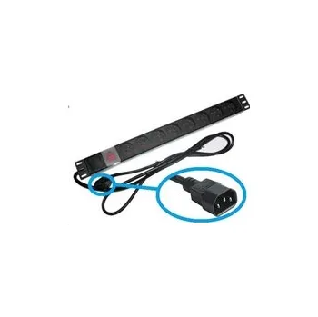 Rozvaděč XtendLan ZASUVKA8B-19-C14 Rozvodný panel, 19", 8x 230V, ČSN, přívodní kabel IEC 320 C14, vypínač, indikátor napětí ZASUVKA8B-19-C14