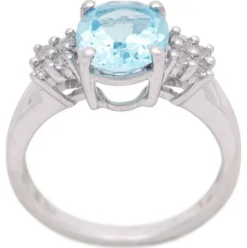 Prsten Stříbrný prsten s Sky Blue topazem a zirkony Ag 3,8 g 54