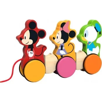Dřevěná hračka Disney Tahací Mickey + Minnie + kačer Donald