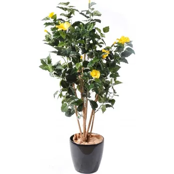 umělá květina IBIŠEK ŽLUTÝ, 110cm (Luxusní kvetoucí umělý keř)