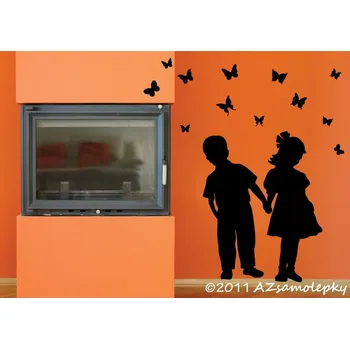 Samolepící dekorace Samolepky na zeď - Děti s motýlky - M (55 x 70 cm)