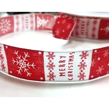 Stuha Stuha taftová s drátem - bíločervená - Merry Christmas - 25mm - 1m