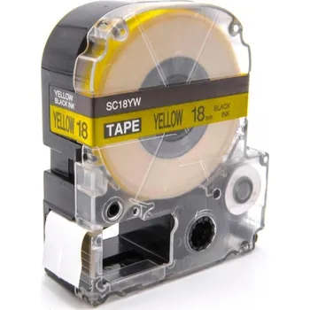 Pásek do tiskárny Epson LC-SC18YW, 18mm x 8m, černý tisk / žlutý podklad, kompatibilní páska