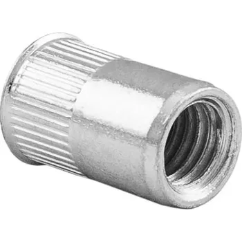 Matice KP NM M10x21 - nýtovací matice, vroubkovaná, otevřená, s redukovanou hlavou, galvanicky pozinkovaná ocel