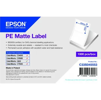 Pásek do tiskárny Epson etikety 203mm x 152mm, bílé, baleno po 1000 ks, C33S045553, pro inkoustové tiskárny