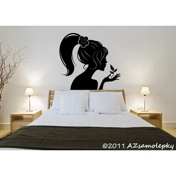 Samolepící dekorace Samolepky na zeď - Dívka s květinou ve vlasech - S (44 x 40 cm)