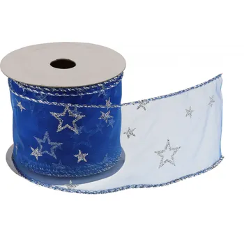 Vánoční dekorace Vánoční textilní stuha na dárky a dekorace 6 cm x 2 m hvězdy modrá