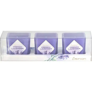 Svíčka Emocio vonná svíčka ve skle French Lavender 3 ks v krabičce 51x51x52mm 3x40 gram 533 gram