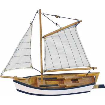 SEA CLUB Model malého rybářského člunu s pruhovanými plachtami 25 cm 5138