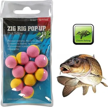 Umělá nástraha Giants Fishing pěnové plovoucí boilie Zig Rig Pop-Up Pink/Yellow - 10 ks průměr: 10 mm