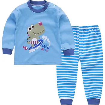 Čína Barevná pyžama s dlouhými rukávy Věk: 4T, Motiv: pruhované modré s dinosaurem