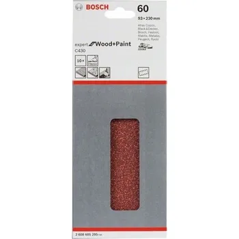 Brusný papír 10x Brusný papír - brusivo pro vibrační brusky Bosch Expert for Wood and Paint C430 93x230mm, hr. 60, 8 otvorů (2608605295)