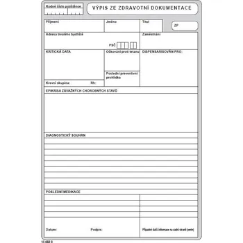 Tiskopis Výpis ze zdravotní dokumentace
