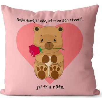 Dekorativní polštářek Polštář Medvídek s růží (Velikost: 40 x 40 cm)
