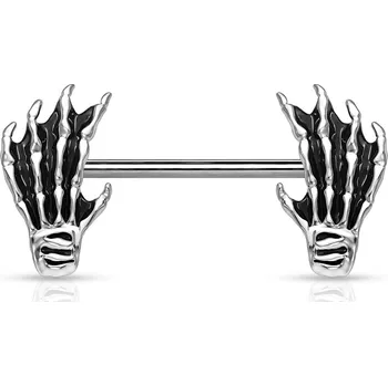 Piercing Piercingate Piercing do bradavky - ruce kostry PBR00041 - Barva/Motiv: Stříbrná, Délka tyčky: 14 mm, Průměr tyčky: 1,6 mm