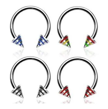 Piercing Piercingate Podkova s hroty s barevnými pruhy PPO00054 - Barva/Motiv: Modrá, Hroty: 4 mm, Průměr podkovy: 10 mm, Průměr tyčky: 1,2 mm