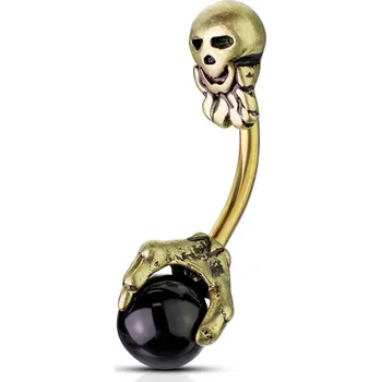 Piercing Piercingate Piercing do pupíku - lebka s drápem PBP00291 - Barva/Motiv: Zlatá, Délka tyčky: 10 mm, Průměr tyčky: 1,6 mm
