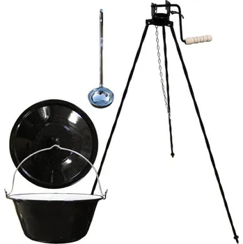 Kempingové nádobí Smaltovaný kotlík 16 L (1,2 mm) + poklice + stojan s kladkou VAR