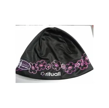 Čepice Rituall čepice letní vel. S, černá s růžovými kvítky