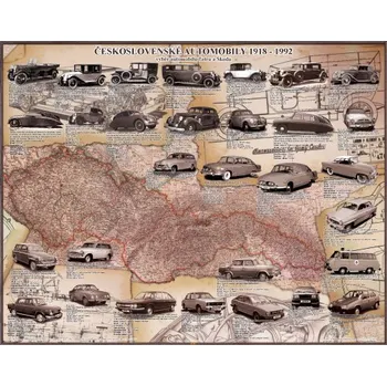 Československé automobily 1918 - 1992, stolní mapa 60 x 45 cm