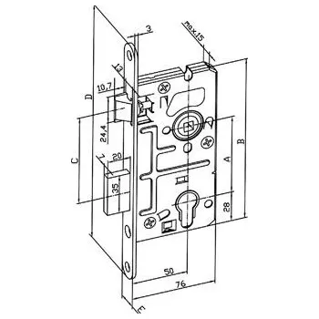 Dveřní kování Zadlabací dveřní zámek Typ 110, 90 mm, PZ, čtyřhran 8, DM 50mm, ocel pozink
