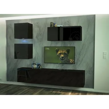 Obývací stěna Ral Obývací stěna NEBRASKA 1, 191 cm - Černý lesk