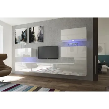 Obývací stěna Ral Obývací stěna NEVADA 2, 286 cm - Bílý lesk