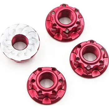 Poklice na kolo YeahRacing Hliníkové matice kol Lock Nut 4ks - červené
