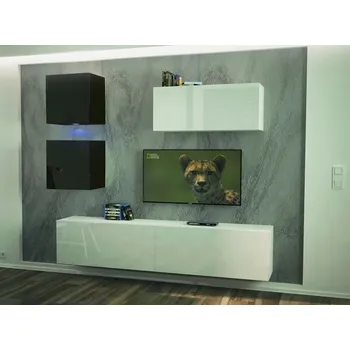 Obývací stěna Ral Obývací stěna NEBRASKA 6, 207 cm - Bílo/černý lesk