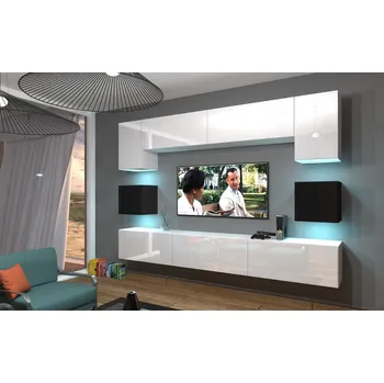 Obývací stěna Ral Obývací stěna ARIZONA XL, 257 cm - Bílo/černý lesk