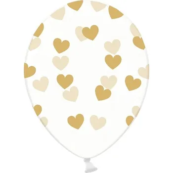 Balónek Balónek křišťálový zlaté srdce, 30 cm, 6 ks