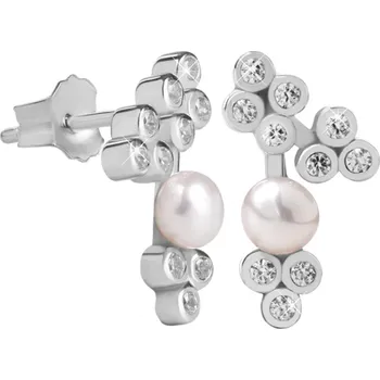 Módní doplněk Stříbrné náušnice se zirkony a říční perlou Silver Cat SC314