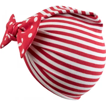 Kojenecká čepice červená proužkovaná čepička s mašlí