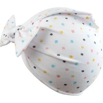 Kojenecká čepice bílá puntíkatá čepička s mašlí