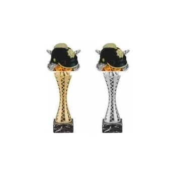 Hasičská přilba na prořezávané noze - Text: Žádný Barva: Zlatá Výška: 30cm