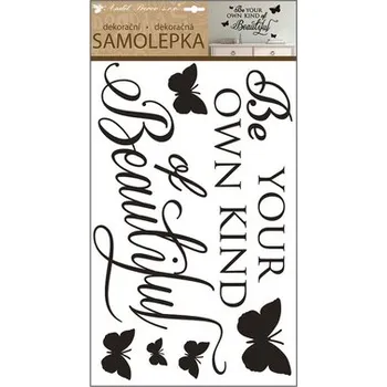 Samolepící dekorace Samolepky na zeď s textem a motýlky 60x32 cm