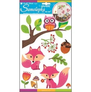 Samolepící dekorace Samolepky na zeď lišky a sova s glitry 30x21cm