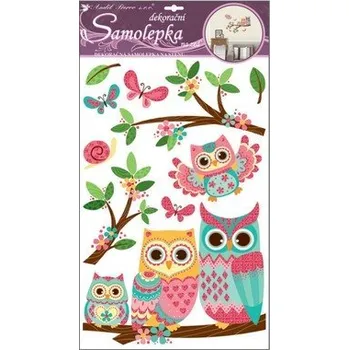 Samolepící dekorace Samolepky na zeď sovy s glitry 50 x 32 cm