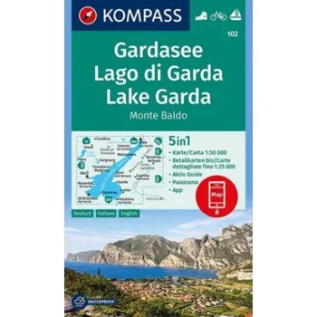 KOMPASS Wanderkarte Gardasee, Lago di Garda, Lake Garda, Monte Baldo: 5in1 Wanderkarte 1:50000 mit Panorama, Aktiv Guide und Detailkarten inklusive Karte zur offline Verwendung in der KOMPASS-App. Fahrradfahren. Segeln. – Kompass-Karten Gmbh (DE)