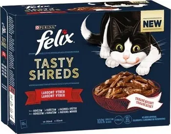 Krmivo pro kočku Purina Felix Tasty Shreds Adult hovězí/kuře/kachna/krůta ve šťávě